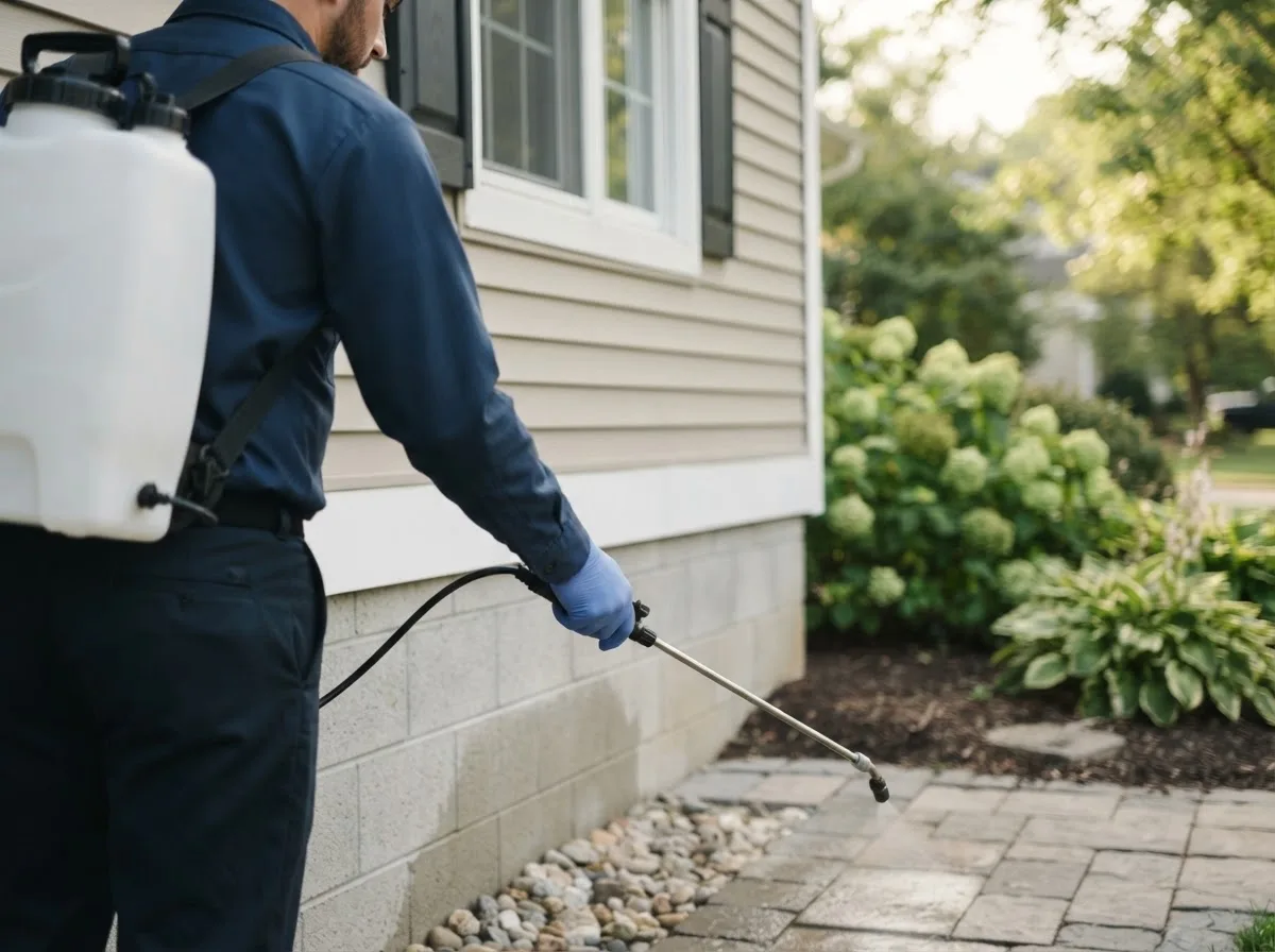 Pest control technician inspecting a home in Auburntown, TN